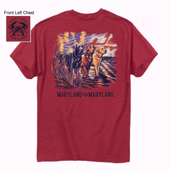 Maryland Flag Sunset Sky and Labs Short Sleeve T-Shirt NEW Fast Ship - Picture 1 of 6